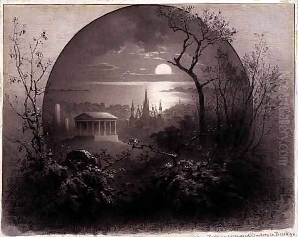 View from Greenwood Cemetery, Brooklyn, 1881 Oil Painting by Rudolf (Daniel Ludwig) Cronau