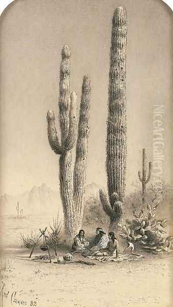 Giant Cactus in the Gila Desert Oil Painting by Rudolf (Daniel Ludwig) Cronau