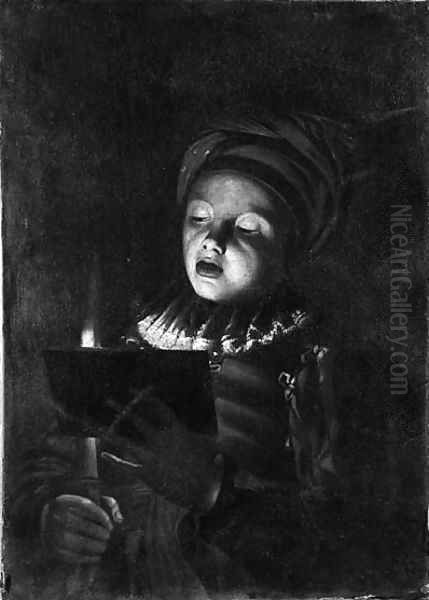 A youth singing by candlelight Oil Painting by Adam de Coster