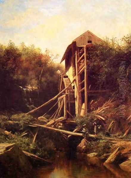 Fishing by the Old Mill Oil Painting by George Lafayette Clough