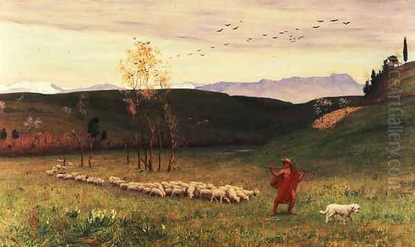 The Arcadian Shepherd and His Flock, 1883 Oil Painting by Matthew Ridley Corbet