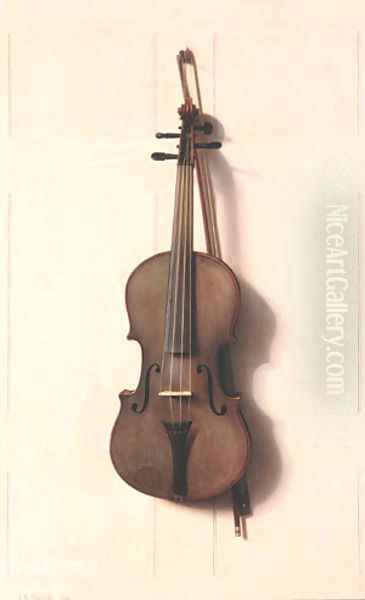 Violin and Bow 1889 Oil Painting by Jefferson David Chalfant