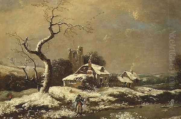 Snowy landscape Oil Painting by John Cranch