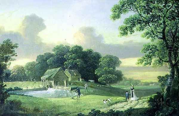 Fishing by a Pond Oil Painting by John Cranch