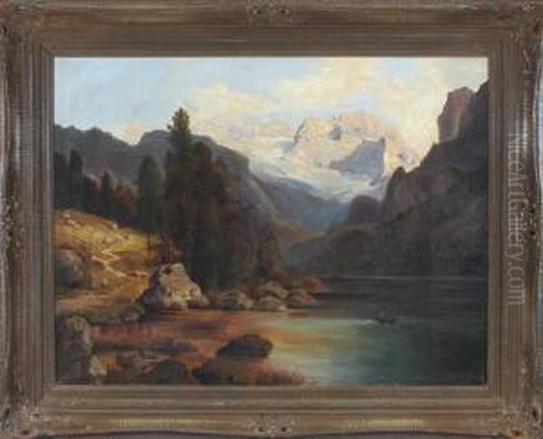 Ruderboot Auf Dem Gosausee Mit Blick Zum Dachstein Oil Painting by Otto Keck