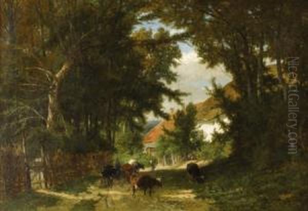 Landscape With Cattle Grazing Oil Painting by Frans Keelhoff