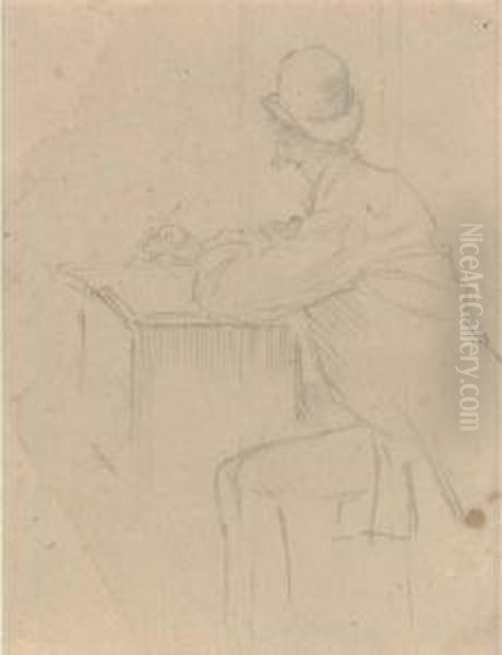 Gentleman Seated At A Desk, View From Behind Oil Painting by Charles Keene