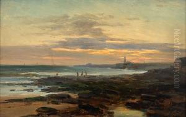 Vista Da Guia Com Figuras - Cascais Oil Painting by Alfredo Keil