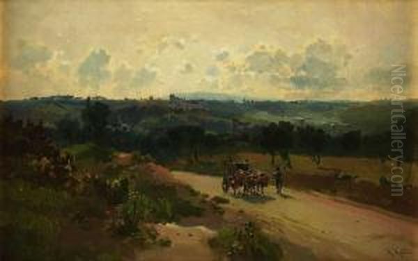 Estrada Com A Vista De Thomar Oil Painting by Alfredo Keil