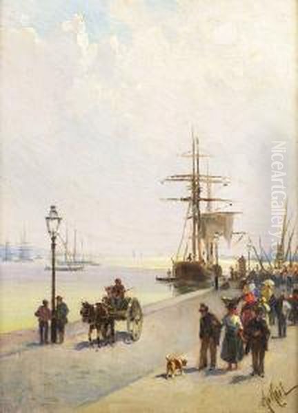 Cais Da Ribeira - Lisboa Oil Painting by Alfredo Keil