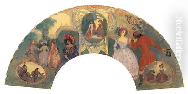 Fete Galante Fan Oil Painting by Charles Conder