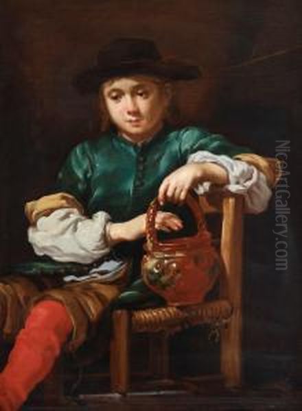 Sitting Boy With A Pot Oil Painting by Bernhard Keil