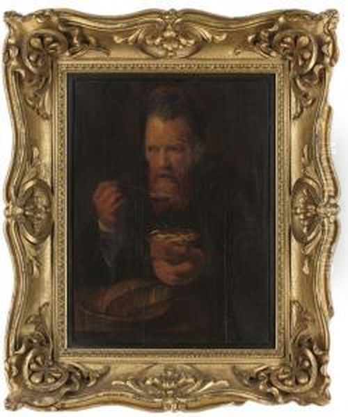 A Peasant Eating Broth Oil Painting by Bernhard Keil