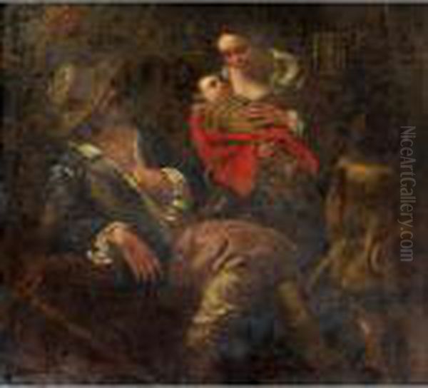 Famille De Paysans Dans Un Interieur Oil Painting by Bernhard Keil