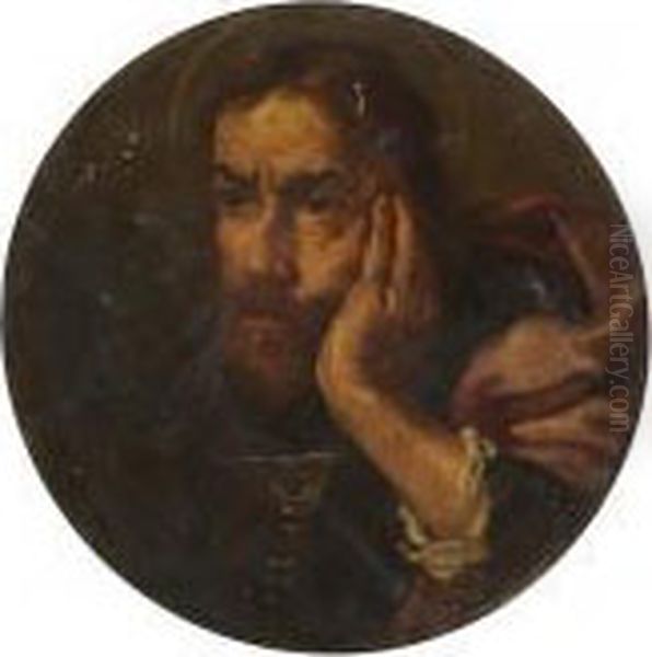 The Head Of A Male Saint Oil Painting by Bernhard Keil