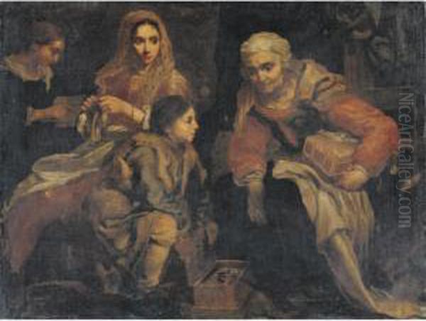 Interior Scene With Figures Gathered Around A Brazier Oil Painting by Bernhard Keil