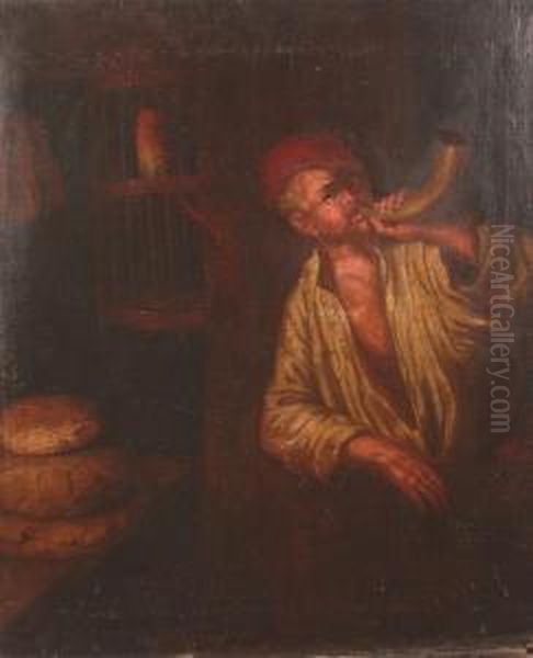 A Baker Blowing His Horn Oil Painting by Bernhard Keil