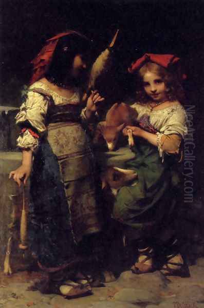 Girls At The Fountain Oil Painting by Pierre-Louis-Joseph de Coninck