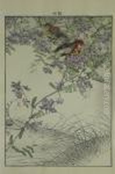 Keinen, Imayo . Br?stling-paar Auf Vogelwicke. Japan Oil Painting by Imao Keinen