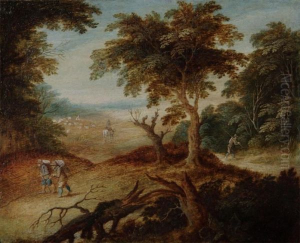 Landscape With Strollers At The Fringe Of The Woods With Shepherd In The Background Oil Painting by Alexander Keirincx