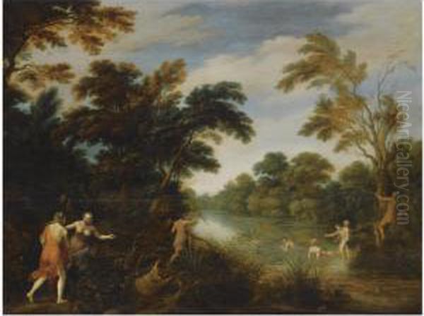 A Wooded River Landscape With Diana And Her Nymphs Bathing Oil Painting by Alexander Keirincx