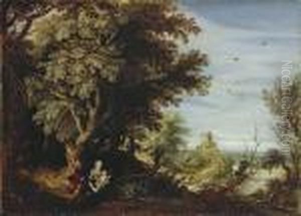 A Wooded Landscape With The Rest On The Flight To Egypt Oil Painting by Alexander Keirincx