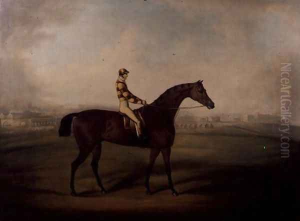 Portrait of Bruitandorf with jockey up and Chester Racecourse Beyond Oil Painting by Daniel Clowes