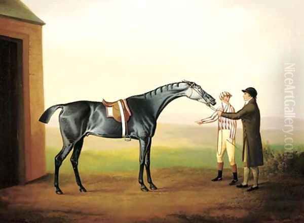 Racehorse with jockey and groom Oil Painting by Daniel Clowes