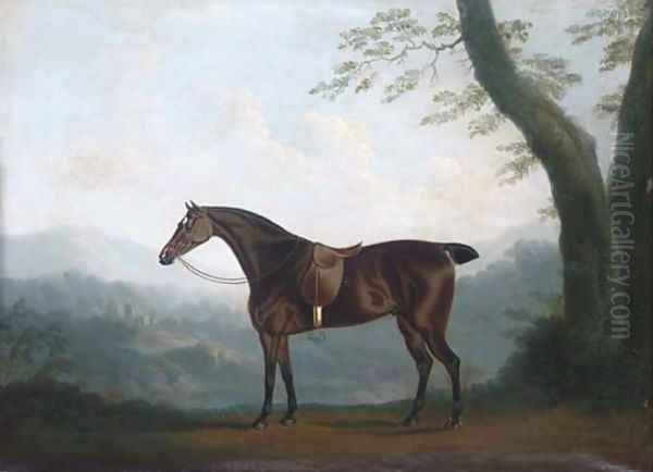 A bay hunter in an extensive landscape Oil Painting by Daniel Clowes