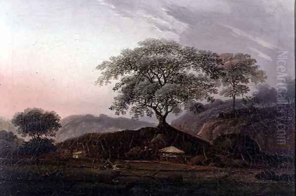 A Sentinel Tree Overlooking Farmland Oil Painting by George Chinnery