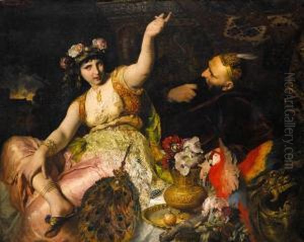 Sheherazade And Sultan Schariar Oil Painting by Ferdinand Keller