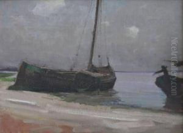 Fishing Boats On The Maas Oil Painting by Henry George Keller