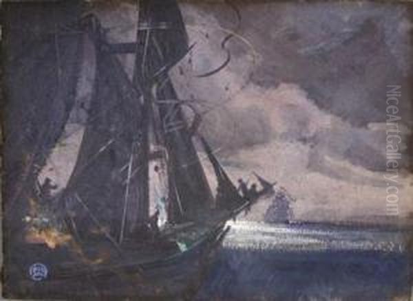 Ships At Sea Oil Painting by Henry George Keller