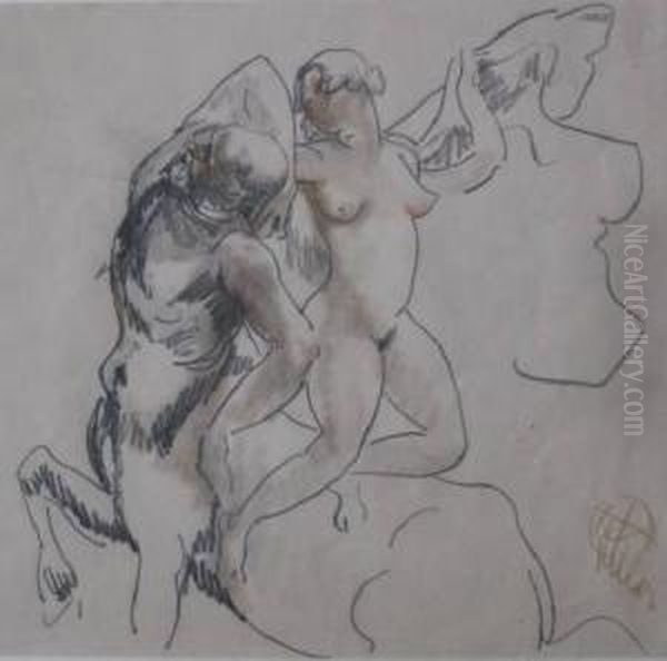 Nude And Satyr Oil Painting by Henry George Keller