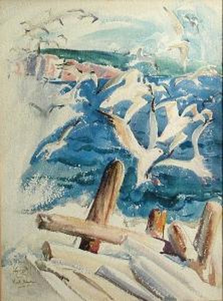 Gulls Feeding Oil Painting by Henry George Keller