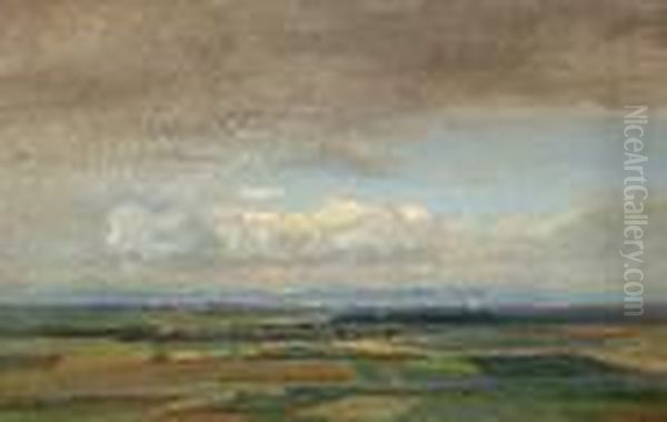 Dachauer Landschaft Mit Blick Auf Munchen Und Die Alpenkette Oil Painting by Paul-Wilhelm Keller-Reutlingen