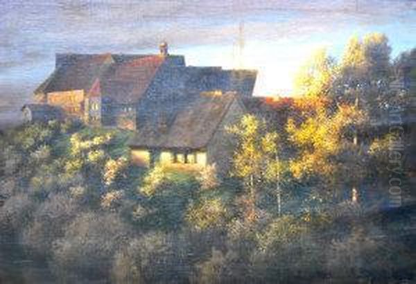 Mountain Village Scene Oil Painting by Paul-Wilhelm Keller-Reutlingen