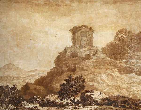 Landscape with a ruined temple, c.1756 Oil Painting by Alexander Cozens