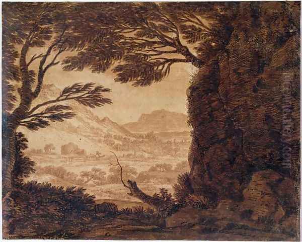 Classical Landscape, mid-18th century Oil Painting by Alexander Cozens