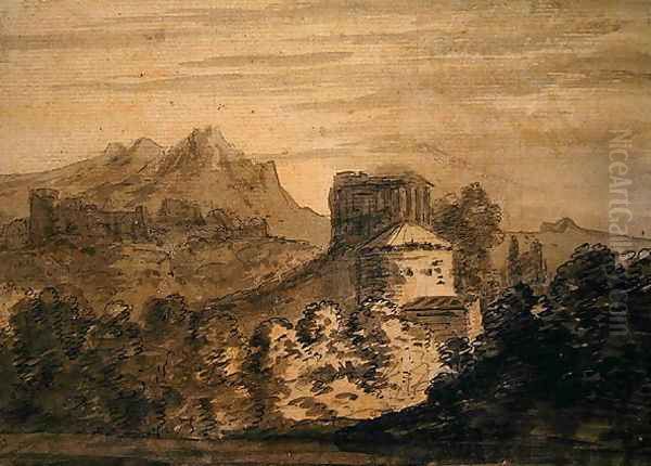 Mountainous Landscape with Italianate Buildings Oil Painting by Alexander Cozens