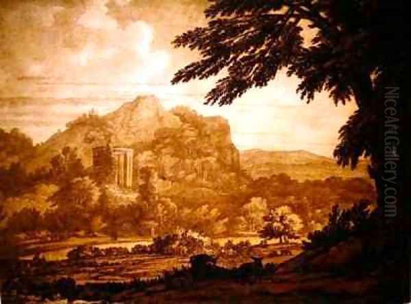 Landscape with a Temple Oil Painting by Alexander Cozens