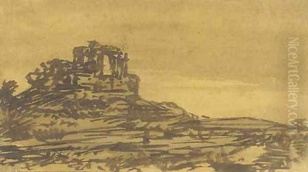 A castle in a landscape Oil Painting by Alexander Cozens