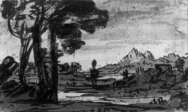 A river landscape by Alexander Cozens