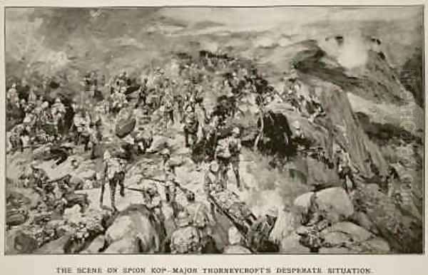 The Scene on Spion Kop Major Thorneycrofts Desperate Situation Oil Painting by Frank Craig