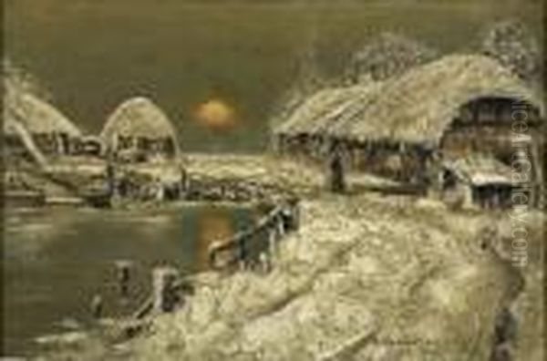 Farm Scene, Winter Oil Painting by William Kennedy