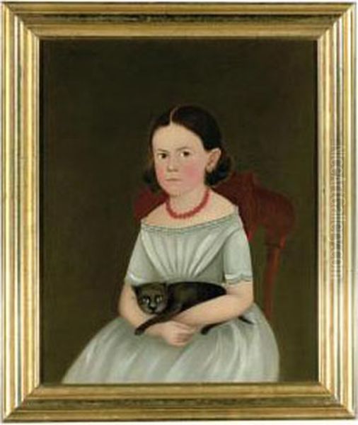 A Little Girl With Her Black Cat Oil Painting by William Kennedy