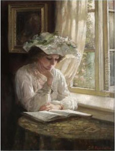 Lady Reading By A Window Oil Painting by Thomas Benjamin Kennington