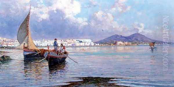 Naples, from Mergellina Oil Painting by Giuseppe Carelli