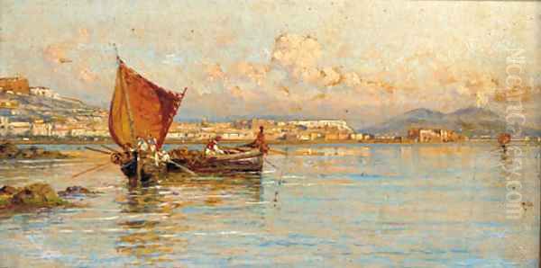 Fishing boats in the Bay of Naples 2 Oil Painting by Giuseppe Carelli