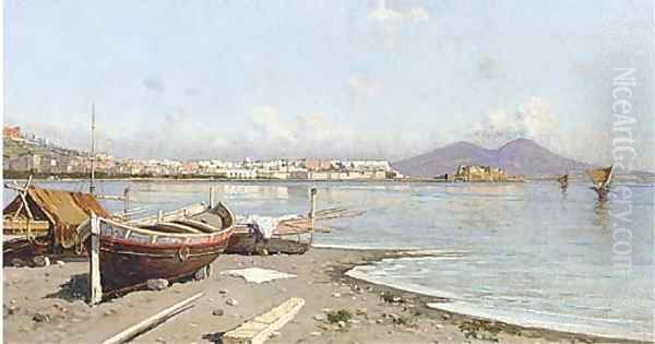 Fishing boats at the Bay of Naples Oil Painting by Giuseppe Carelli